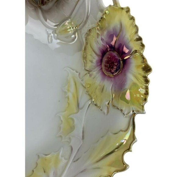 Vintage JPF Germany Serving Bowl 10" Floral Gilded Textured Cottagecore Veggies - Picture 5 of 12